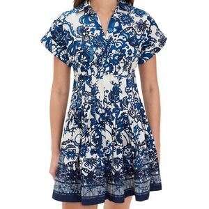 Cara Cara 100% Cotton Nash Mini Dress Dentelle Blue Floral Women Size Small
